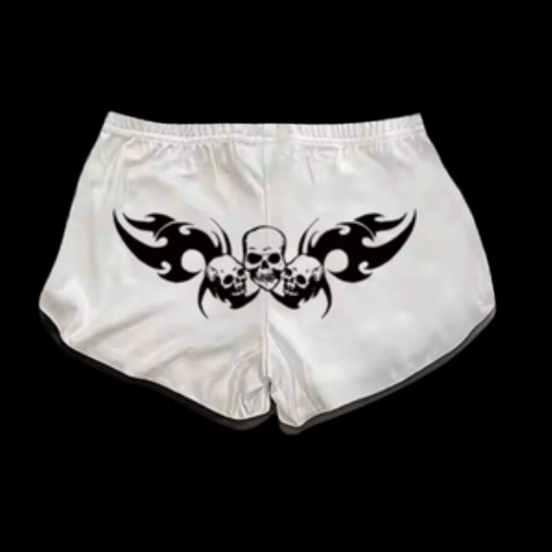 WHITE SKULL AND FLAME SHORT