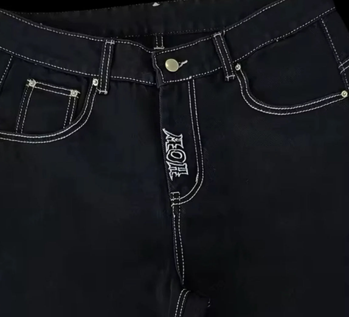 SKULL EMBROIDERY JEANS