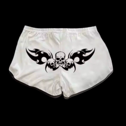 WHITE SKULL AND FLAME SHORT