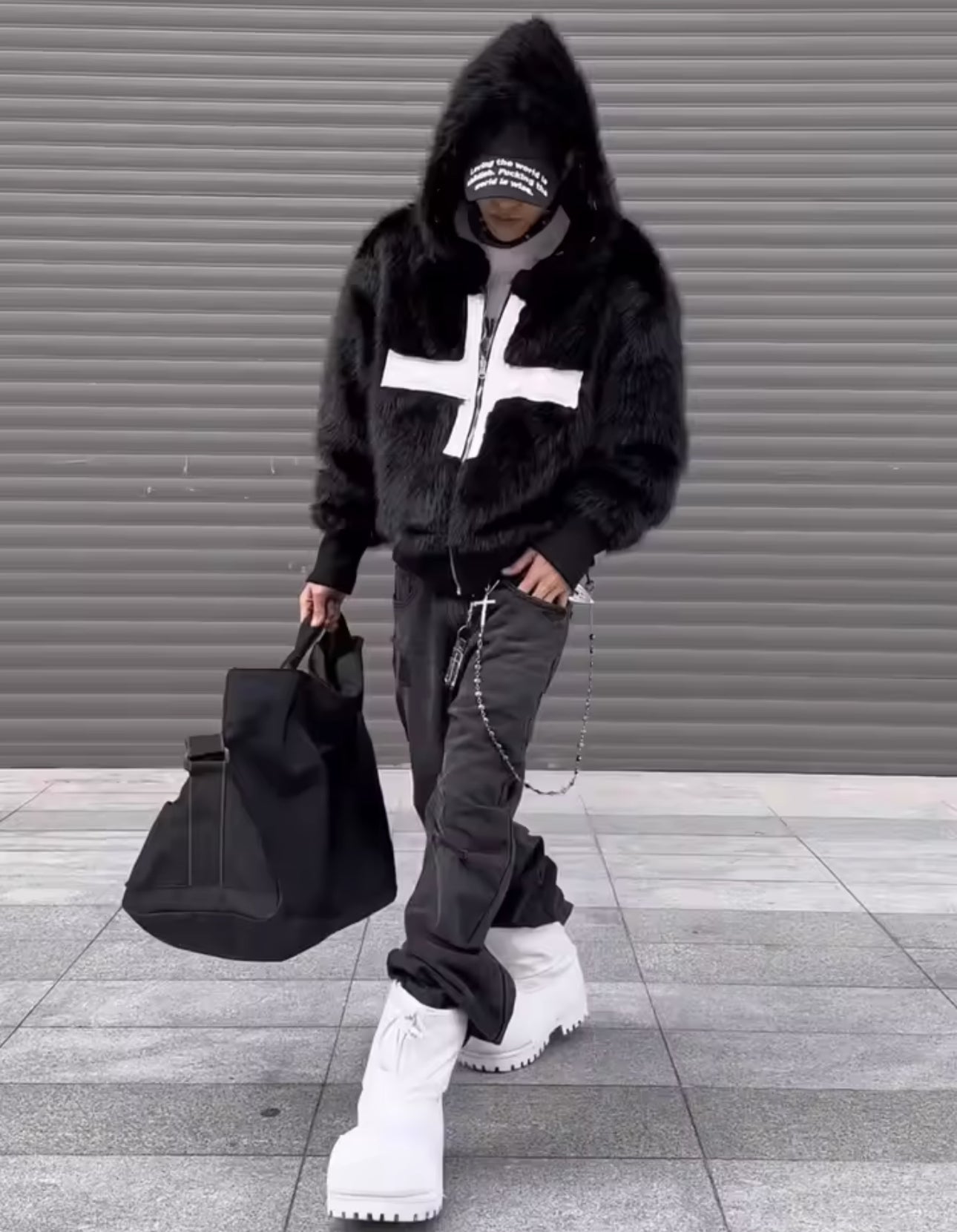 BLACK FUR CROSS JACKET