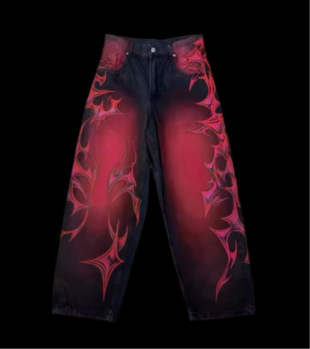 Red Thorn Print Jeans