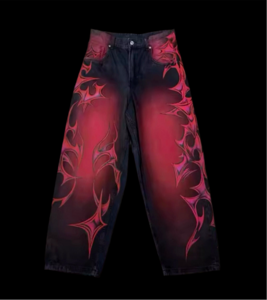 Red Thorn Print Jeans