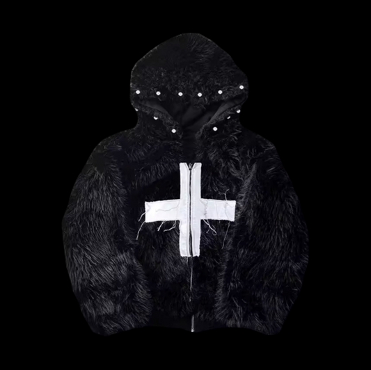 BLACK FUR CROSS JACKET