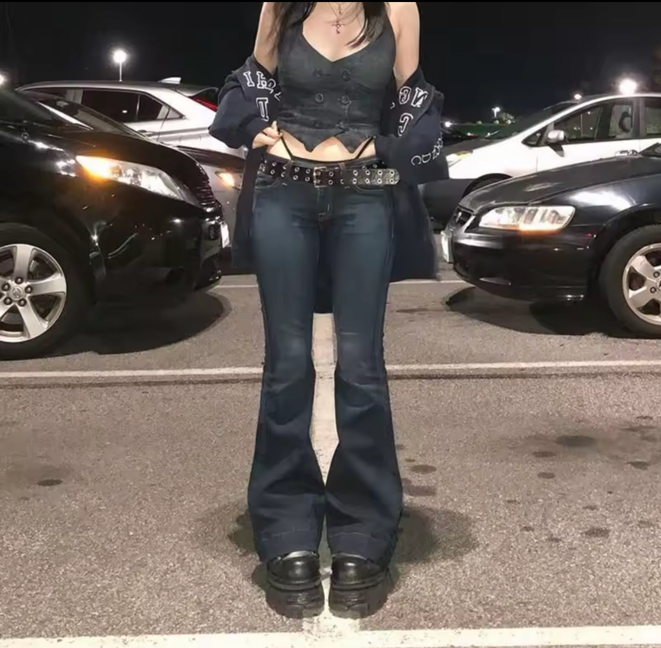 DARK BLUE SUPER LOW RISE JEANS