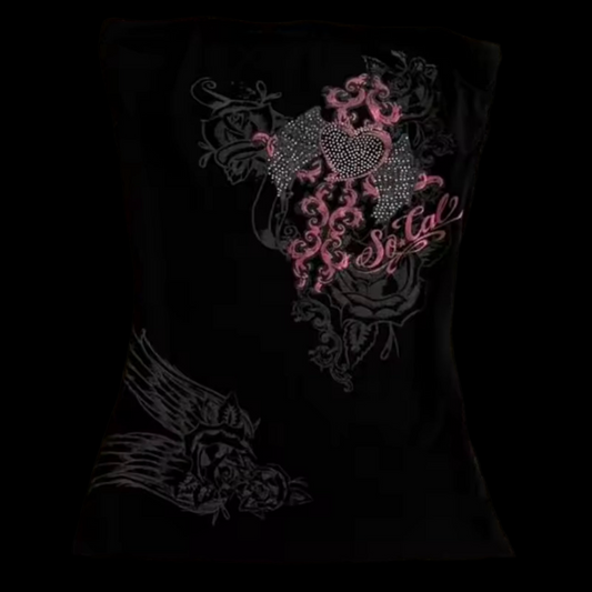 BLACK AND PINK CROSS TUBE TOP