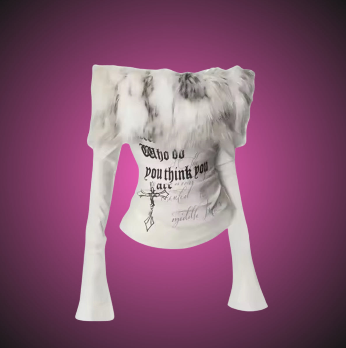 WHITE FLUFF SHOULDER TSHIRT