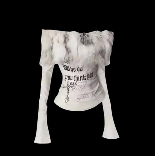 WHITE FLUFF SHOULDER TSHIRT