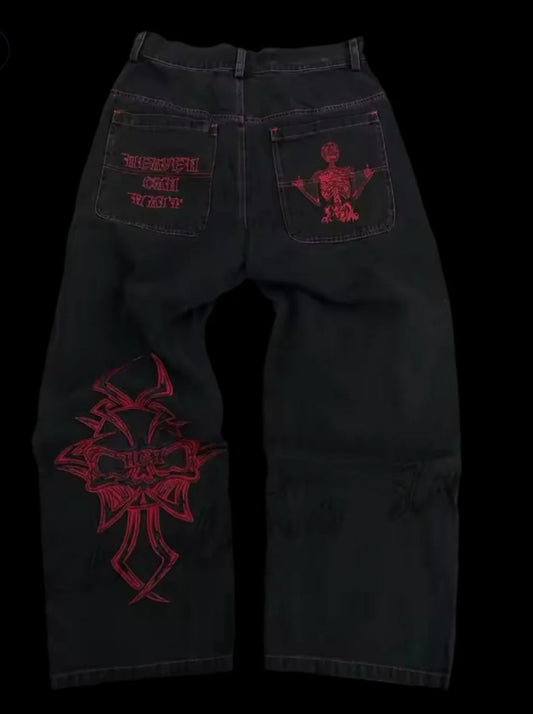 SKULL EMBROIDERY JEANS
