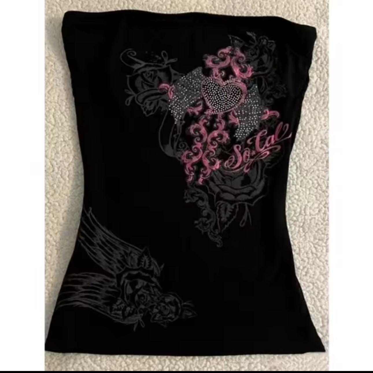 BLACK AND PINK CROSS TUBE TOP