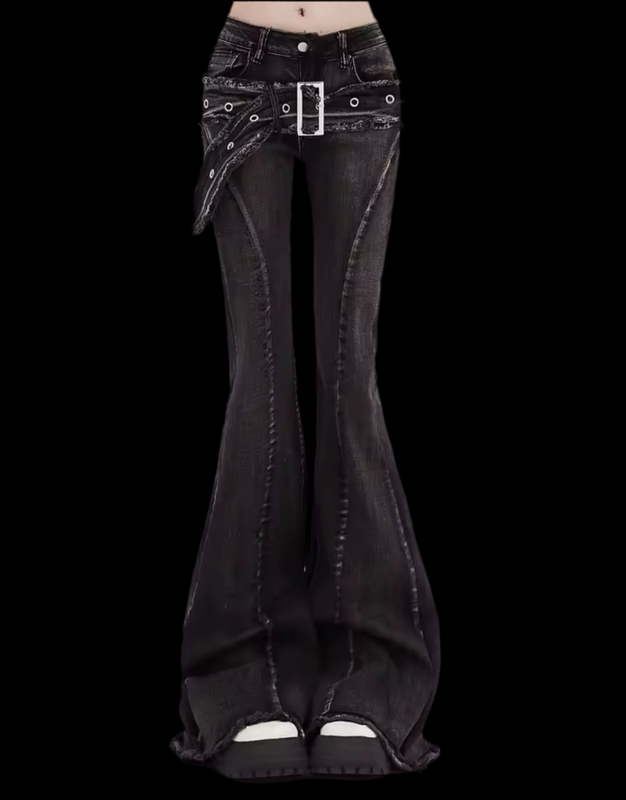 DOUBLE BELTED LOW RISE JEANS
